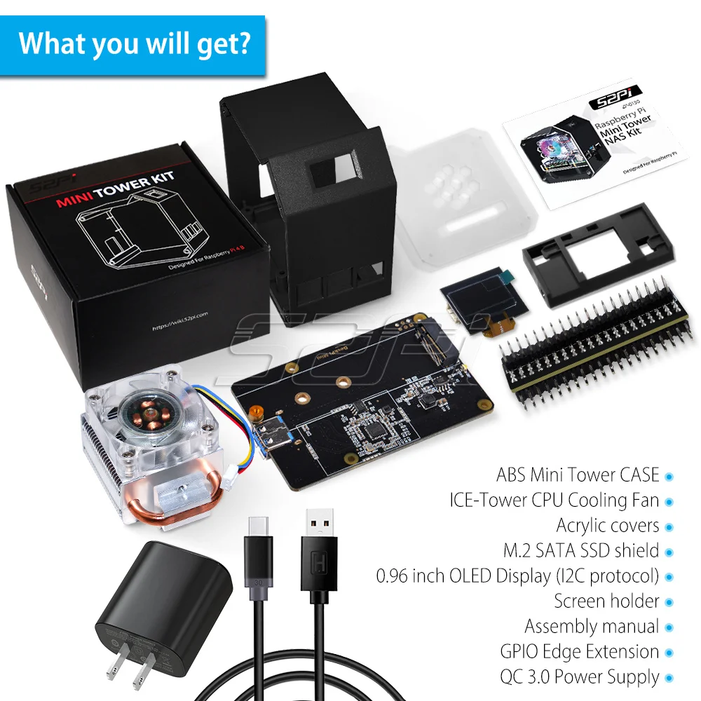 Caja Torre 52Pi NAS Raspberry Pi 4 – Torre Hielo con Pantalla 0,96 - imagen 3