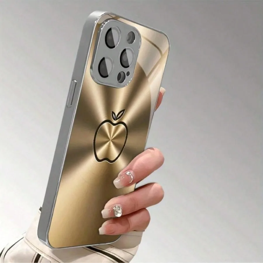 For iPhone Case for X/XS /XS MAX/XR / 11/12/13/14/15/16/17 Pro MAX Plating Silver “Golden apple” Toughened Glass Design - imagen 4
