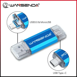 WANSENDA Pendrive OTG 3 en 1 USB 3.0 - Type-C y Micro