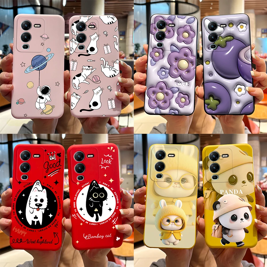 Para Vivo V25 Pro 5G Funda de silicona conejo Panda pintado contraportada para Vivo V25 Pro V2158 Funda de teléfono V 25 Pro Funda de parachoques Coque