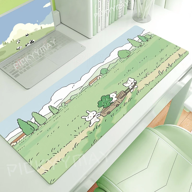 Alfombrillas de ratón bonitas para juegos, alfombrilla de escritorio para Gamer, alfombrilla grande para ratón, alfombrillas de escritorio de Anime Kawaii, alfombrillas para teclado, alfombrilla de ratón verde de 900x400mm