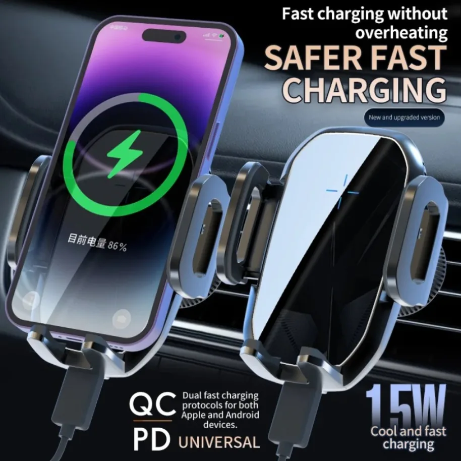 Cargador de coche inalámbrico de carga rápida de 15W, soporte para teléfono, cargador de montaje para teléfono de coche, ventilación de aire, sujeción automática para iPhone 16 15 14 Pro Max - imagen 2