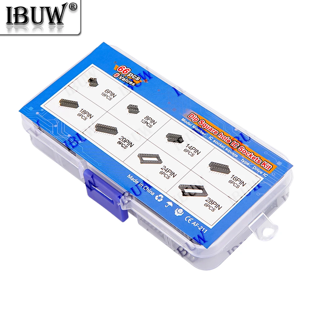 66 unids/lote con caja DIP IC adaptador de enchufes tipo soldadura Kit de enchufe 6 8 14 16 pines DIP-6 DIP-8 DIP-14 conector IC 18p 20p 24p 28p - imagen 4