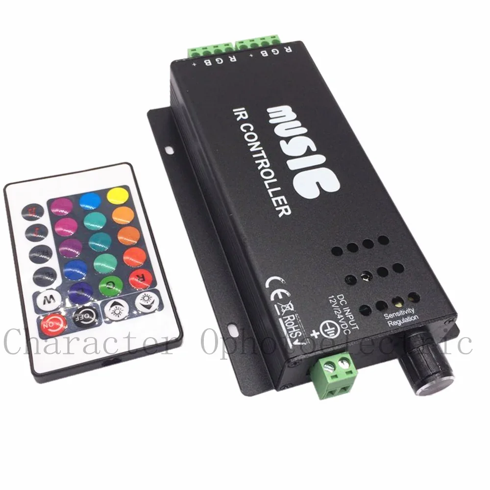 Controlador de música activado por sonido de 12V - 24V 12A Color negro con control remoto IR de 24 teclas Salida de 2 puertos de 144W para tira de LED RGB - imagen 4