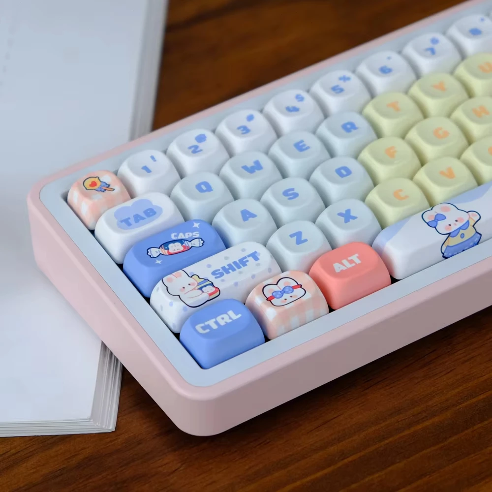 Juego de teclas de conejo blanco de 126 teclas, teclas de perfil XOA MOA, tapa de subtecla de tinte PBT para teclado mecánico 60% 65% 75% 96% 98% 100% MX - imagen 3