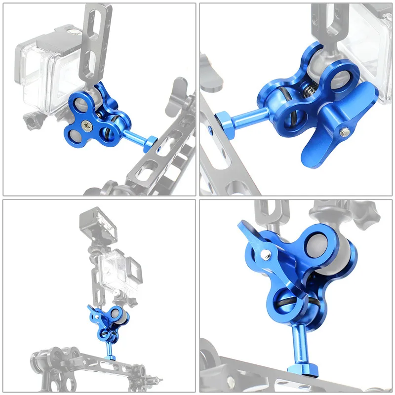 Accesorio de bola de buceo de aluminio, brazo de luces, Clip de mariposa Triple + adaptador de tornillo de montaje de 1/4 pulgadas para Gopro, Xiaomi, Yi, Cámara de Acción Sjcam - imagen 5