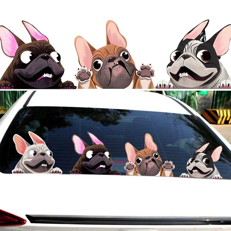 Pegatinas de perro de dibujos animados para coche, calcomanía de vinilo impermeable para ventanas laterales de Bulldog Francés, decoración de estilo automático creativo, 12x14cm