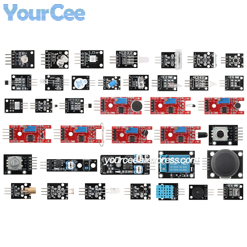 5 unids/pc RGB LED llama temperatura Humidlty sonido Metal táctil fotorresistor IR seguimiento zumbador codificador rotatorio Hall módulo magnético