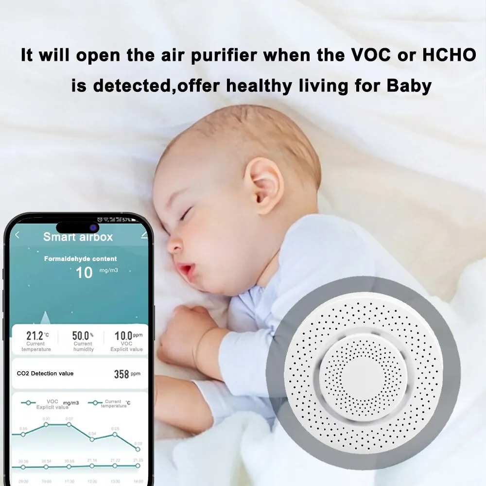 Tuya-Monitor inteligente de calidad del aire, dispositivo con WiFi, formaldehído, VOC, Co2, Sensor Detector de humedad y temperatura del GAS, enlace de escena para el hogar - imagen 4