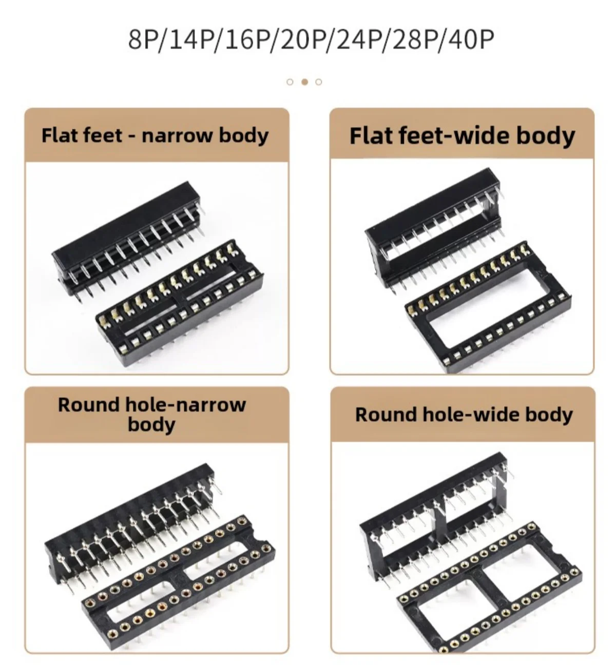 Enchufes IC DIP8 DIP14 DIP16 DIP18 DIP20 DIP28 DIP40 pines agujero redondo 2,54 conector PCB DIP Socket 6 8 14 16 18 20 28 32 40 pines - imagen 4