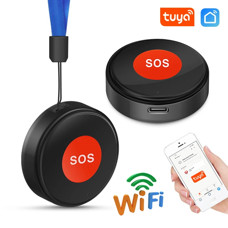 Tuya WiFi SOS botón de pánico Color blanco negro diseñado para niños mayores paciente batería recargable incorporada Smart Life - imagen 2