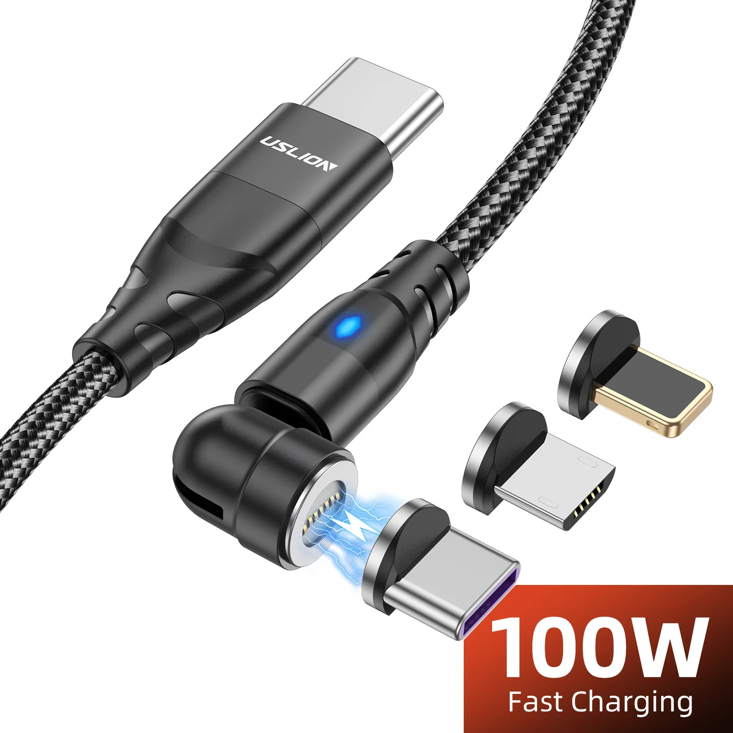 USLION 5A 100W Cable de carga rápida magnético para Macbook iPad USB C a tipo C Cable de datos iPhone 15 14 Pro Max Samsung Xiaomi 14