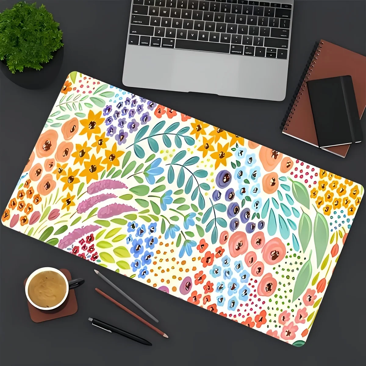 Alfombrilla de ratón con diseño Floral vibrante, Base de goma grande, antideslizante, accesorios de escritorio para PC, alfombrilla para decoración de teclado de oficina y jugadores - imagen 4