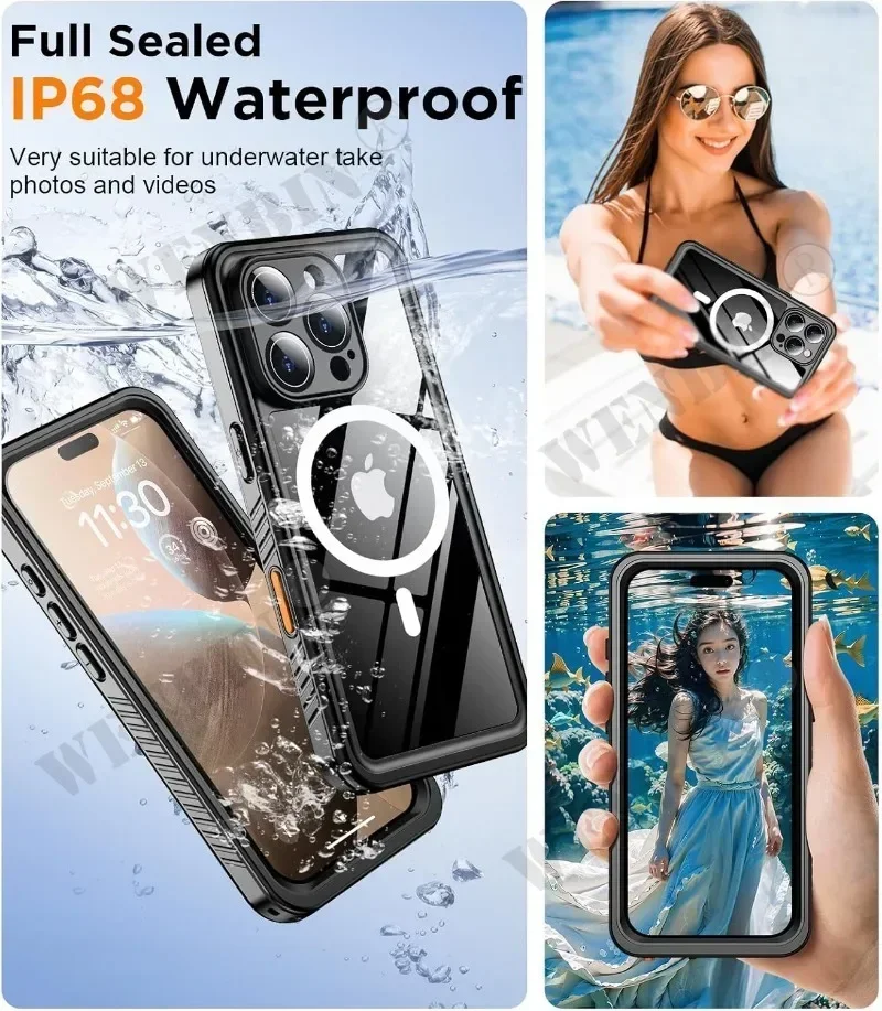 Funda impermeable IP68 para iPhone 17 16 15 14 Pro Max Plus ull funda protectora corporal natación submarinismo funda magnética Magsafe - imagen 4