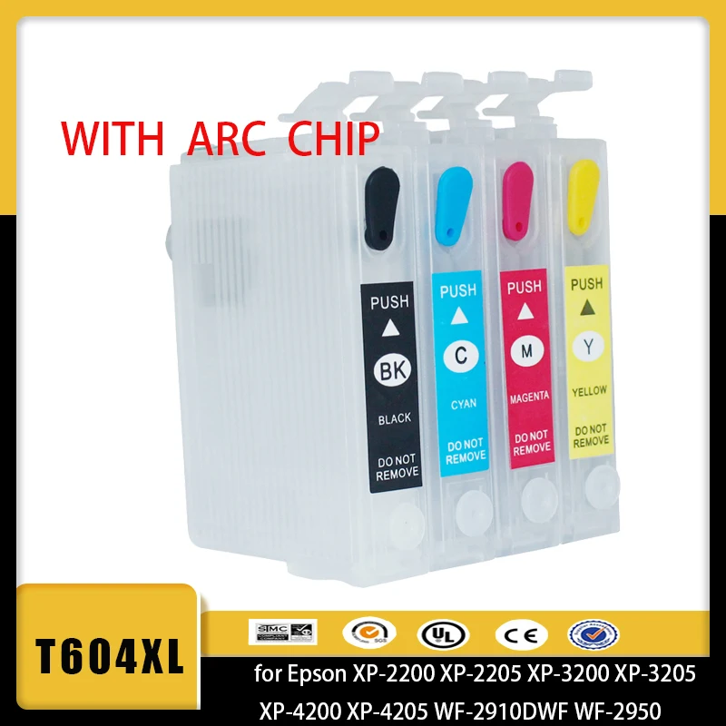 Cartucho de tinta recargable con Chip permanente, para Epson XP-2200 XP 604, 2205, 3200, 3205, 4200, WF 4205, 2910, 2930, 2935, 2950, 604xl