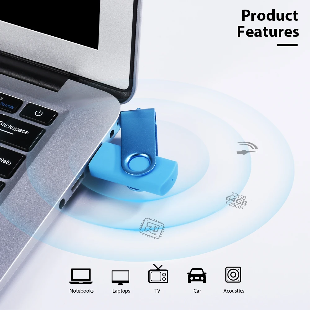 Nueva unidad Flash USB 2,0 de plástico de Color giratorio, caja de regalo de 128GB, logotipo personalizado para Pendrive gratuito, memoria de regalo de negocios de 64GB - imagen 3