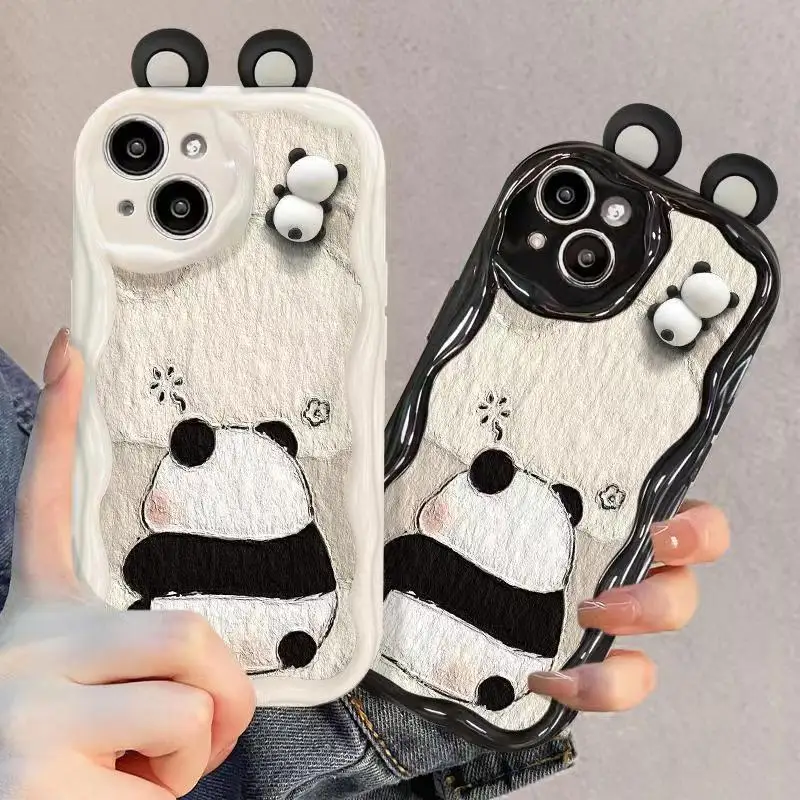 Funda de teléfono de Panda 3D de dibujos animados para VIVO, Y22S, Y36, Y17S, Y21, Y33S, Y21S, Y35, Y15S, Y15A, Y01, Y16, Y20, V29E, V30E, V25, V23, V27, V30 Pro - imagen 3