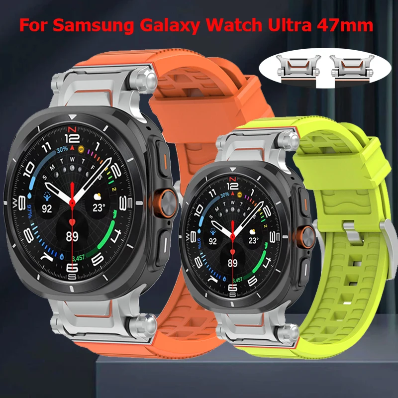 Correa deportiva de silicona + Metal para Samsung Galaxy Watch Ultra, correa estilo Mecha de 47mm, pulsera con extremo curvo sin huecos