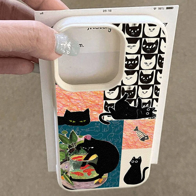 Funda de teléfono con textura de lichi suave con diseño de Collage de gato negro para Xiaomi Poco F7 M6 X6 X5 X7 Pro F5 Mi 15T 14T 14 13 12 Pro - imagen 3