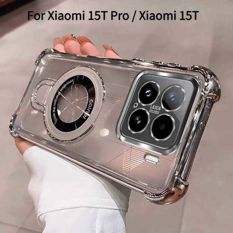 Para Xiaomi 15T Pro 15t funda de cuatro esquinas anticaída transparente cubierta de soporte agradable para la piel para Mi 15t Pro con película de lente integrada