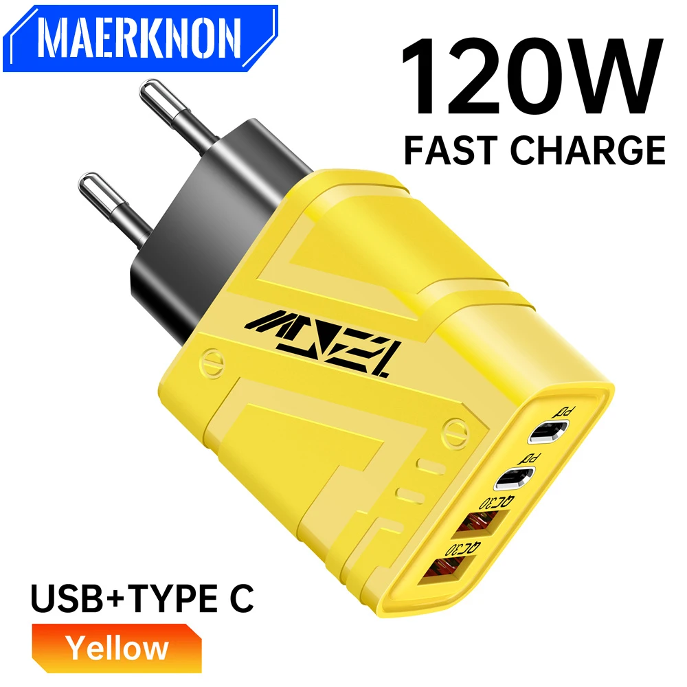 Cargador rápido USB 120W tipo C carga rápida UE/EE. UU. cargador de pared para iPhone 16 Samsung Xiaomi USB C adaptador de corriente para cargador de teléfono