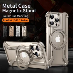 Metal Magnético 360 °   Funda de teléfono con soporte giratorio para iPhone 14, 15 16 Pro Max, funda protectora de aleación de aluminio Magsafe a prueba de golpes