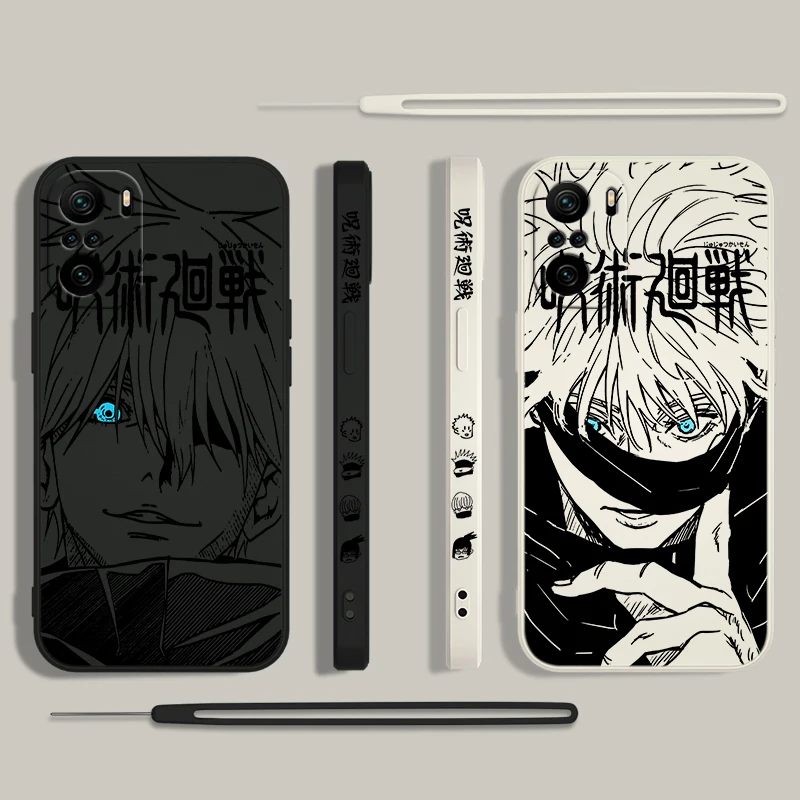 Jujutsu Kaisen Gojo Anime para Xiaomi Redmi Note 13 12 12Pro 11 11S 11T 10S 10 Pro Plus 5G funda de teléfono líquida con cuerda izquierda