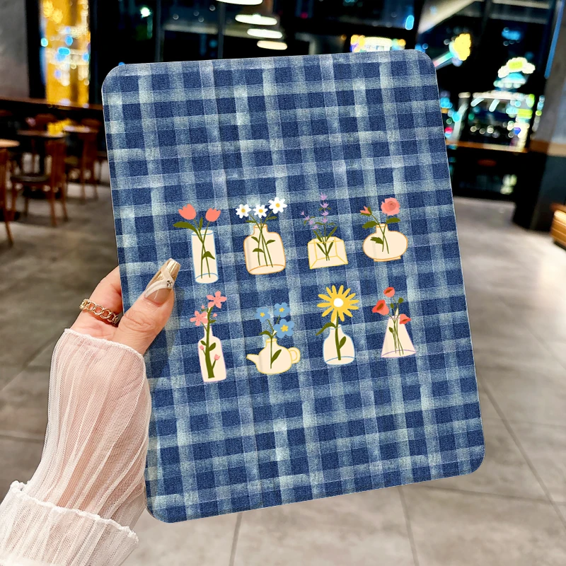 Funda vaquera con almohadilla de flores a cuadros para iPad pro 10/11 pulgadas 2020/6/7th /8th /Air 3rd/Air 4th/9th gen/Air 5th Gen 2022/Air 11
