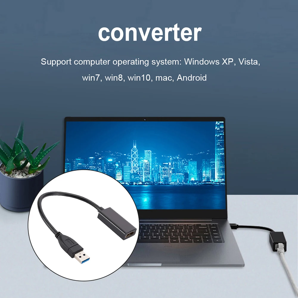 USB to HDMI Adapter HD 1080P USB 3.0 to HDMI-Compatible Converter External USB Adapter Video Adapter Cable for Desktop Laptop PC - imagen 3