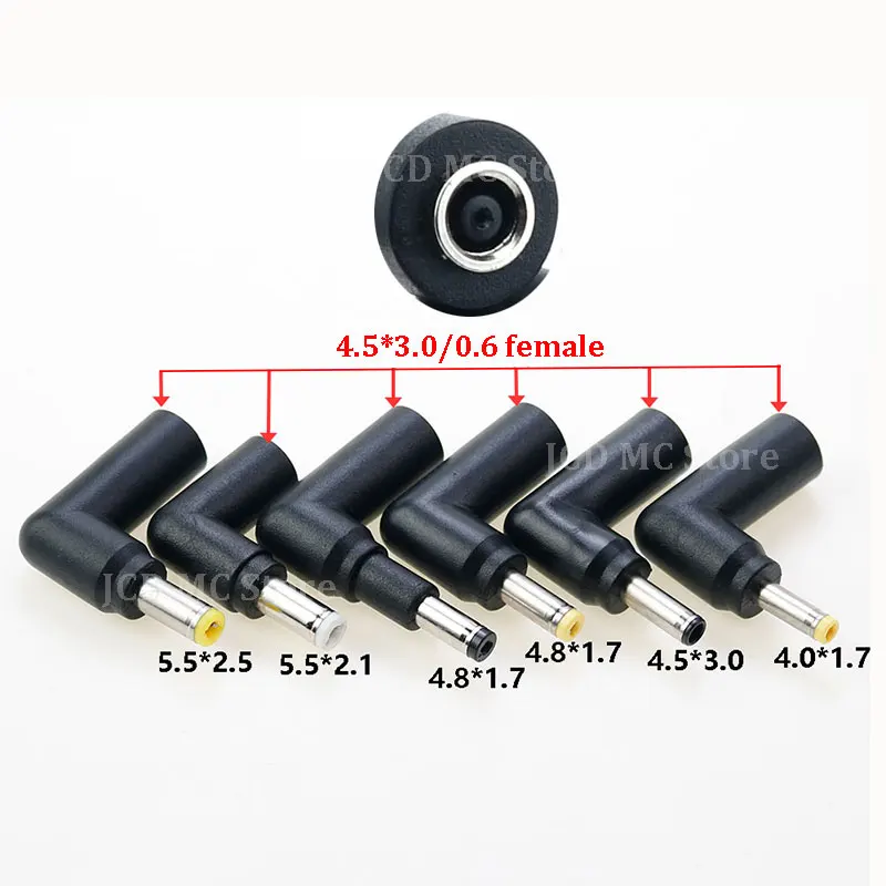 1 adaptador de codo hembra 4530 a CC macho adecuado 4,5*3,0 MM para adaptador de carga de cable de alimentación de ordenador portátil Dell Lenovo