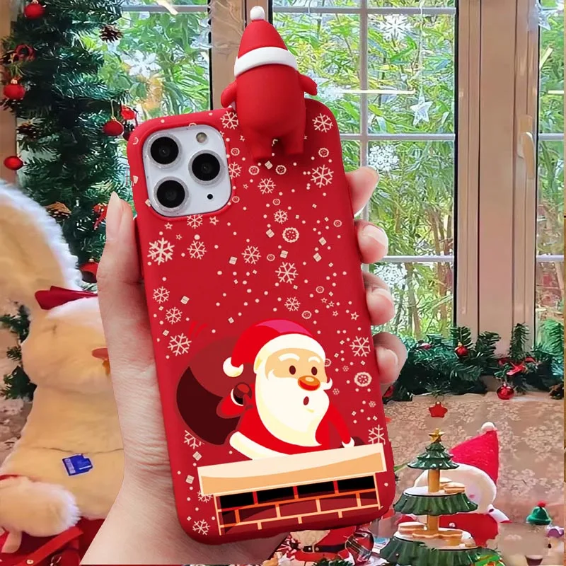Funda 3D muñeco de nieve oso de Navidad Reno para iPhone 7 8 6 6S Plus XS Max XR X SE 2020 TPU regalo de Papá Noel fundas de teléfono TPU - imagen 3