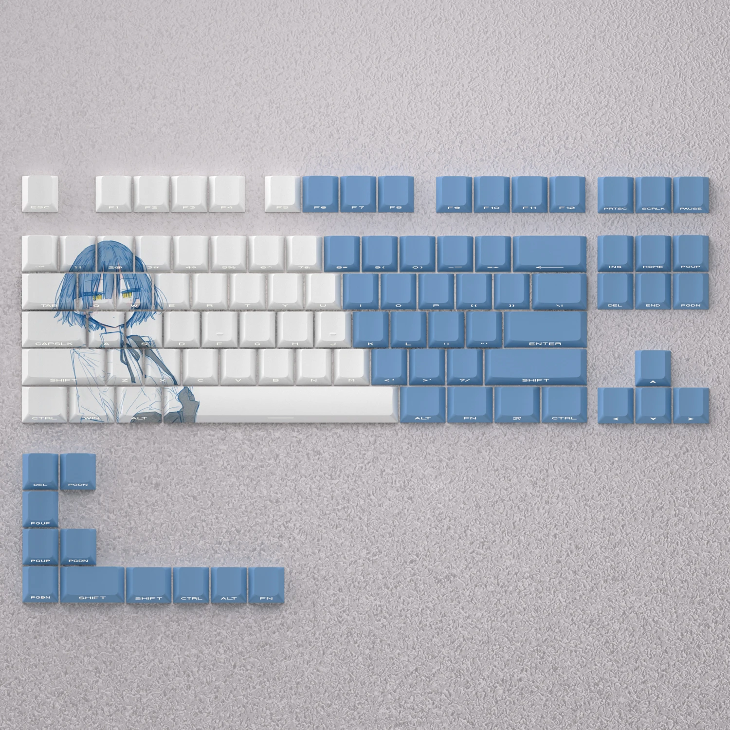 Teclas de 98 teclas Ryo Yamada blanco azul PBT sublimación de tinte cereza altura retroiluminación de impresión lateral para teclado mecánico AULA F75 PC - imagen 4