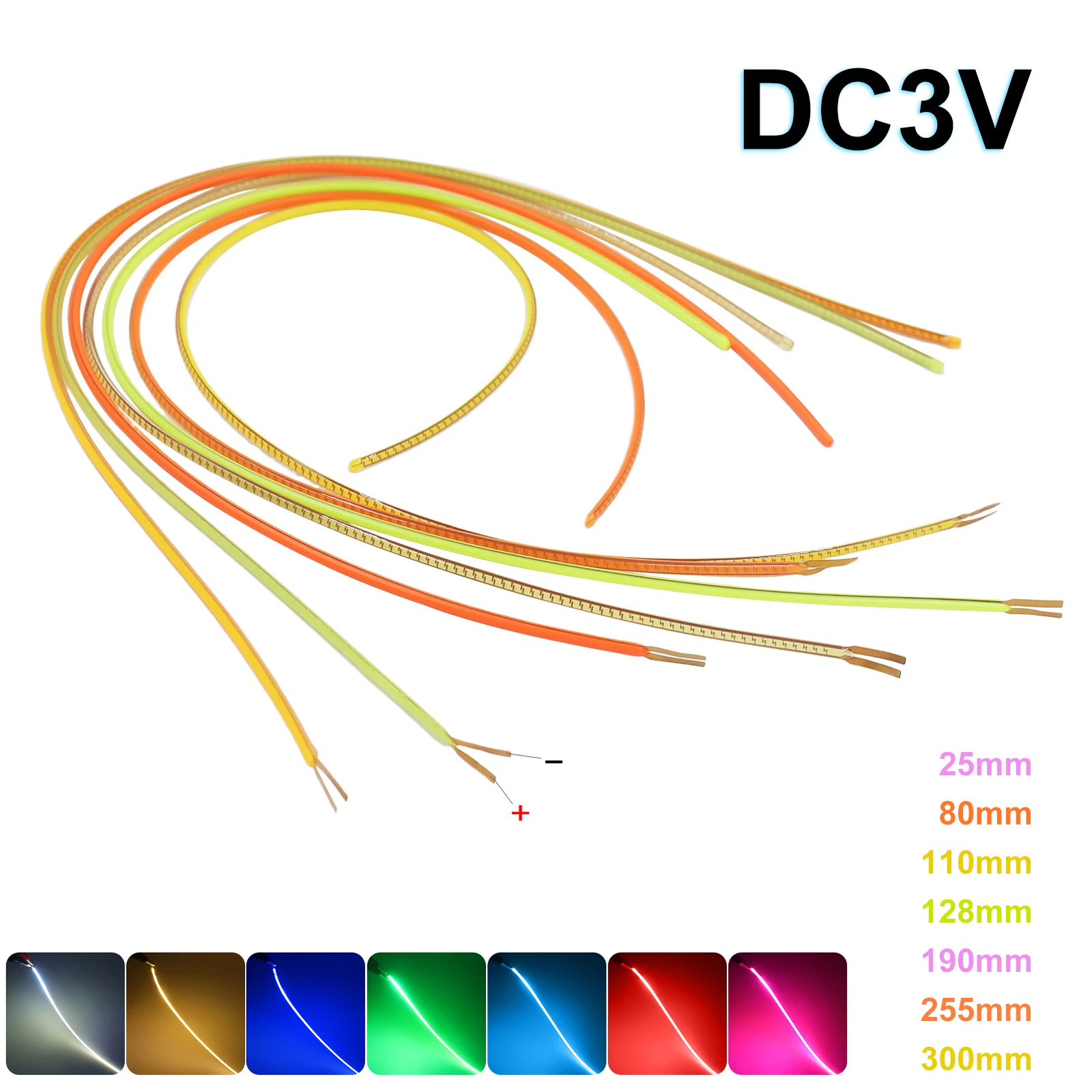 Filamento LED de corte libre Flexible DC3V 25mm 80mm 110mm 128mm 190mm 255mm 300mm bombilla Edison piezas de lámpara DIY decoración de diodo LED azul