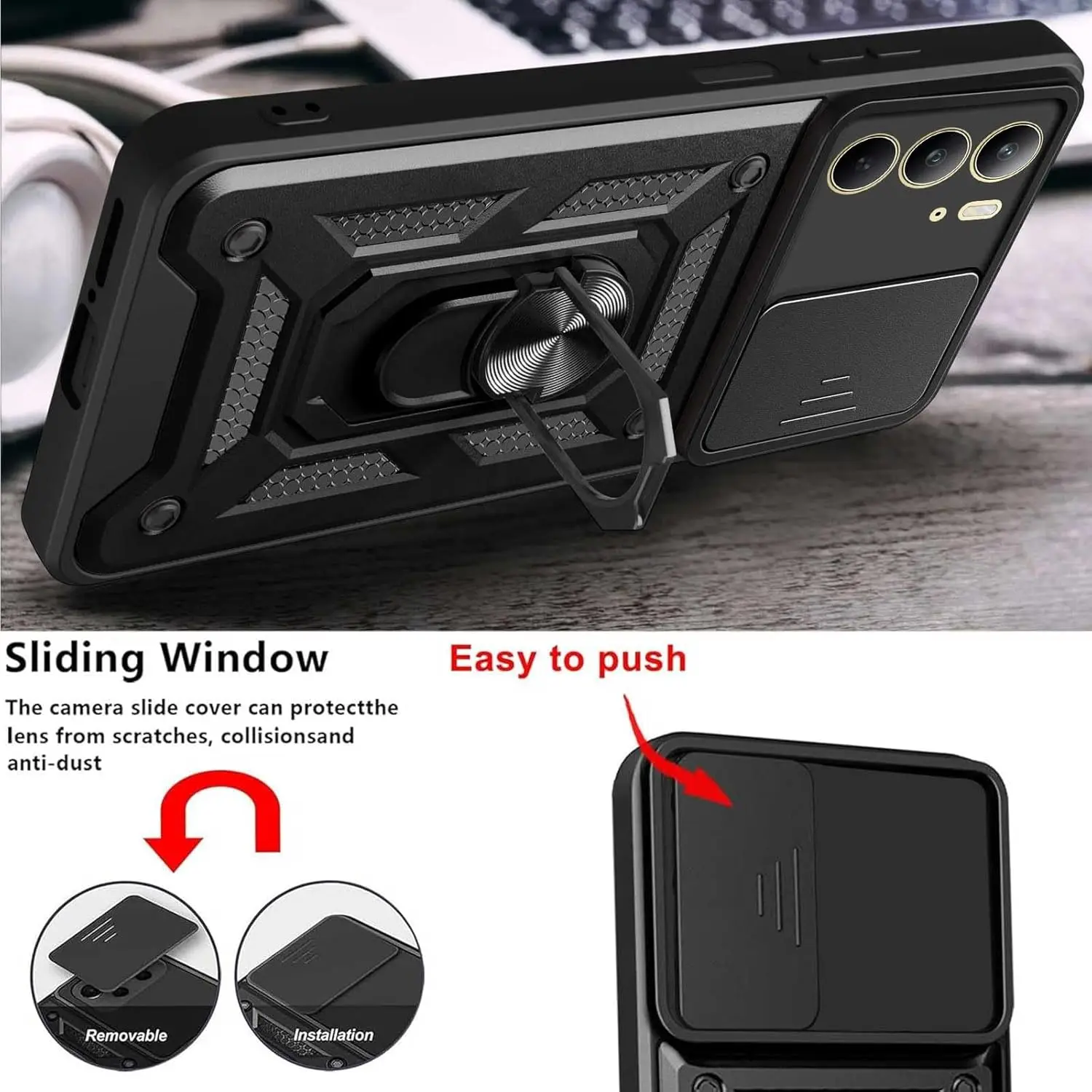 Funda de teléfono con armadura y soporte para Realme P3 Lite P3 Ultra, protección de lente con anillo, soporte magnético, Fundas - imagen 4