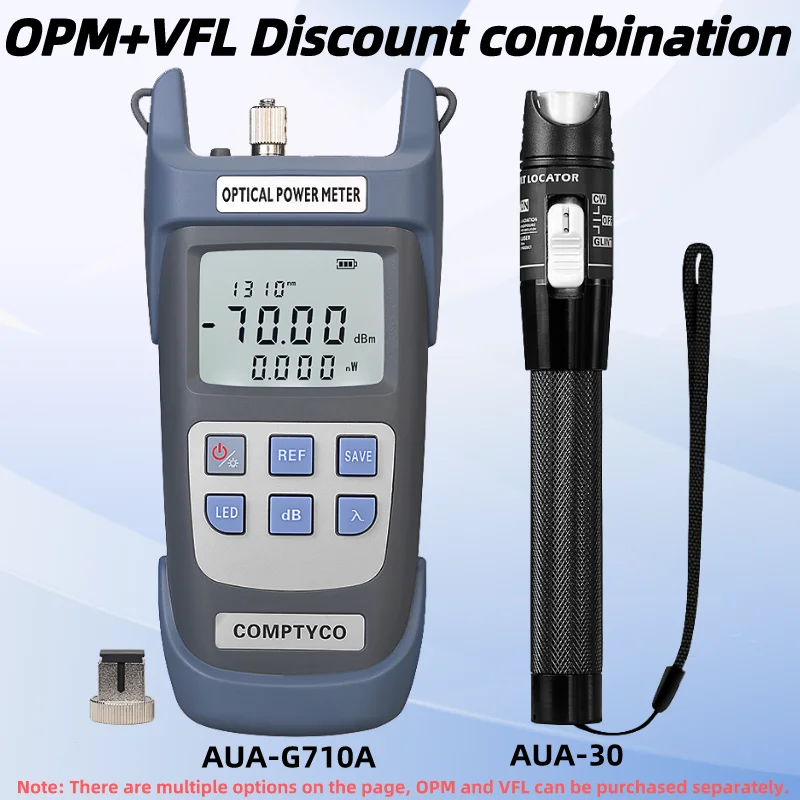 Medidor de potencia óptica FTTH (OPM -70 ~ + 10dBm) y localizador visual de fallos (30/1/10/20/50mw VFL) Kit de herramientas de prueba de cables de fibra óptica (opcional)