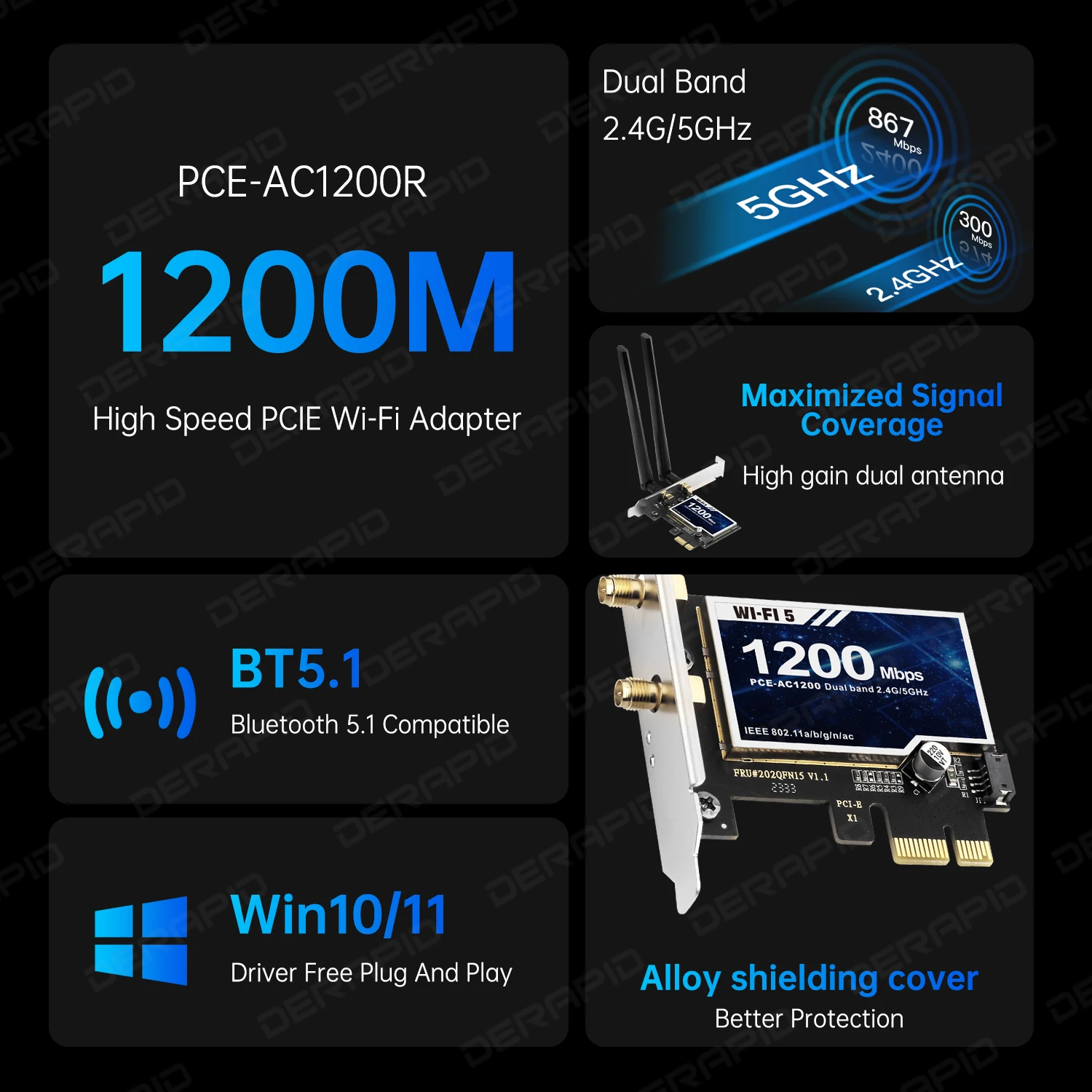 Tarjeta WiFi de doble banda AC1200 RTL8822CE para PC Bluetooth 5,1 867Mbps 5GHz tarjeta de red PCIe Windows 10 11 instalación sin controlador - imagen 2