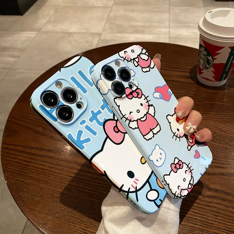 Funda de teléfono Kawaii Hello Kitty para IPhone 16, 15, 14, 13, 12, 11 Pro Max, XS, XR, XSMax, 6, 7, 8 Plus, protección de lente, brillante, HD, PC - imagen 2