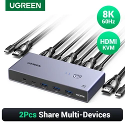Conmutador KVM 8K 60Hz UGREEN – HDMI USB-C USB 3.0 2 Puertos