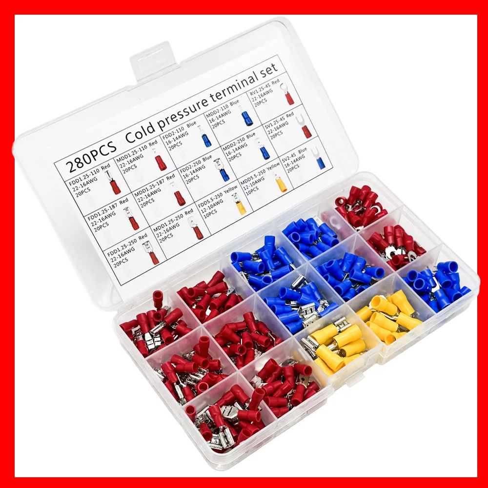 Juego de bloques de terminales prensados en frío aislados, 280 Uds., kits de juego de bloques de terminales de cableado de terminales en caja de comercio exterior - imagen 3