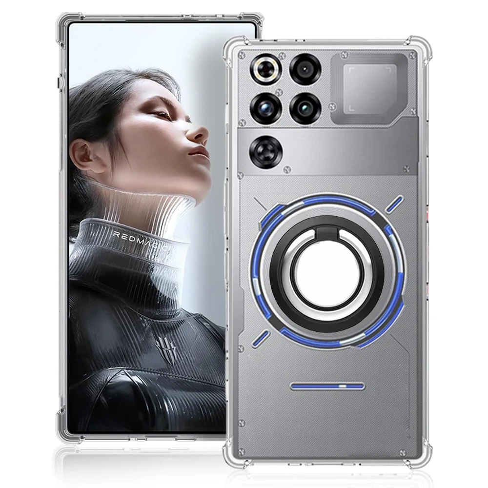 Soporte de anillo con esquinas reforzadas, funda trasera de TPU transparente y suave con soporte para ZTE nubia Red Magic 11 10 10S 9 9S Pro Plus - imagen 2