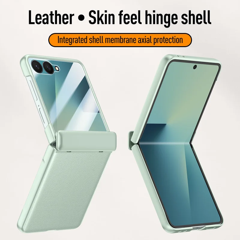 Con resorte con bisagras de cuero PU protector de pantalla de vidrio templado funda de teléfono para Samsung Galaxy Z Flip7 5G flip 7 cubierta a prueba de golpes - imagen 3