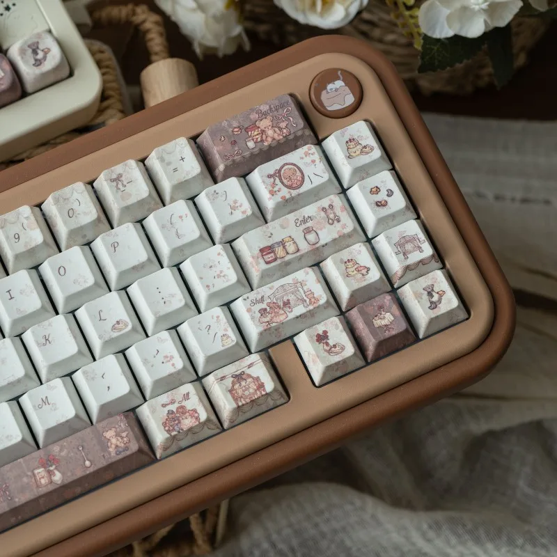 Juego de teclas Little Bear Tea Break, teclas de teclado de perfil personalizado PBT Cherry MOA para juegos, accesorios de teclado mecánico de oficina - imagen 4