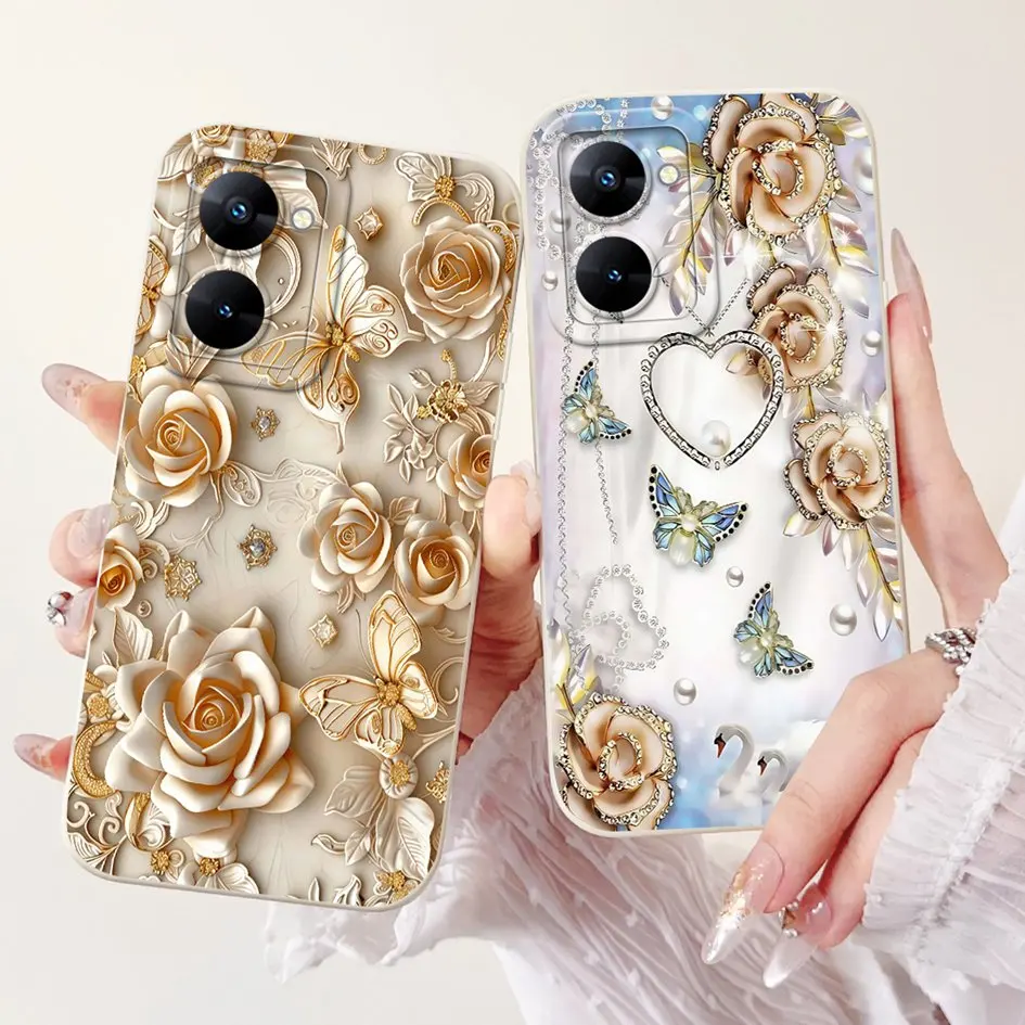 Para Realme V30 funda RMX3619 nueva moda Bowknot flor suave fundas protectoras de lente de silicona para Realme V30T RMX3618 parachoques - imagen 3