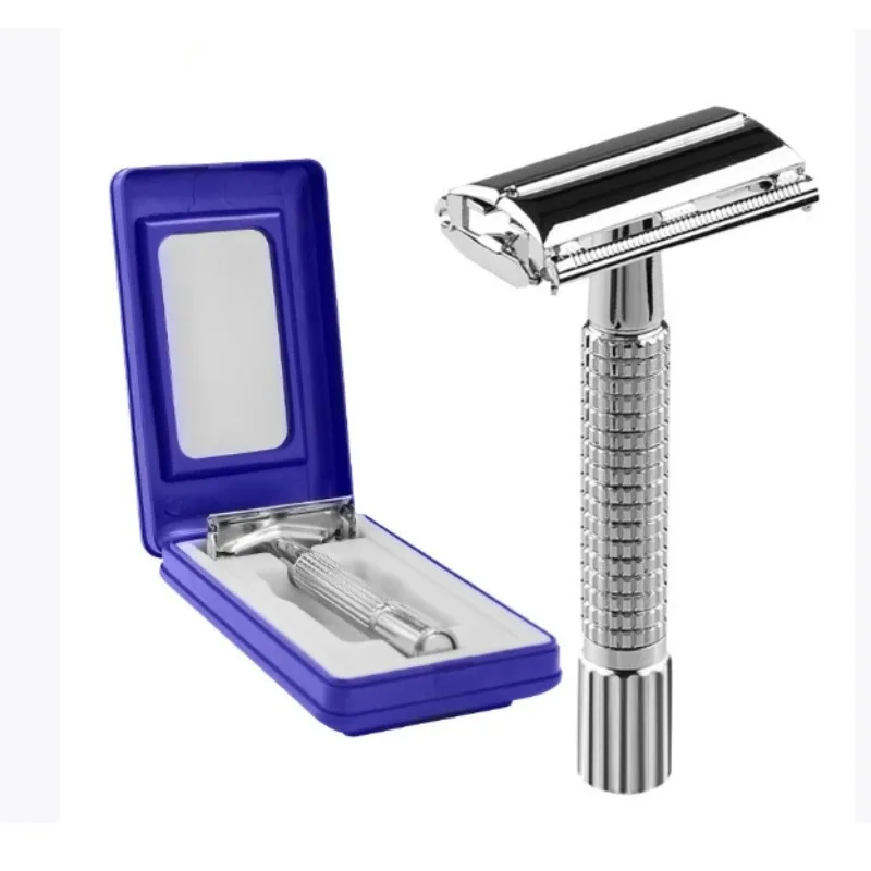 Maquinilla de afeitar clásica 2 en 1 para hombre, maquinilla de afeitar Manual de doble filo, cuchilla de depilación, recortadora de barba, afeitadora con estuche de espejo de viaje NJ-997