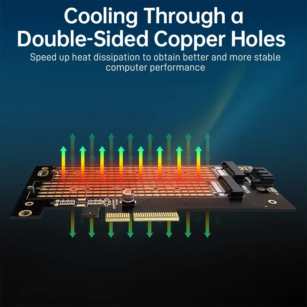 JEYI-adaptador Dual M.2 PCIE 4,0 para NVMe / NGFF SSD, NVME (clave M) y SATA (llave B) SSD a ranura PCIe X4 X8 X16 para PC de escritorio SK6 - imagen 4