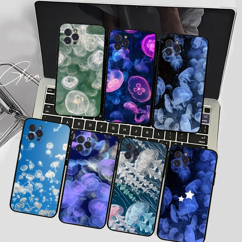 Preciosa Funda de teléfono con medusas para IPhone 15 14 11 12 13 Mini Pro XS Max, Funda 6 7 8 Plus X XR SE 2020