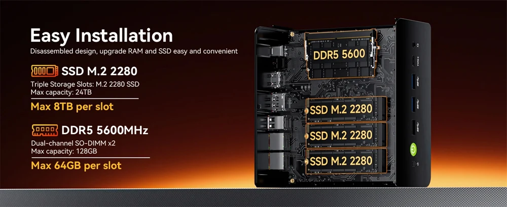 GMKtec K12 OCulink Mini ordenador AMD Ryzen 7 H 255 Dual DDR5 5600MT/s 3 * SSD PCIe4.0 Oficina mini pc WiFi 6 BT 5,2 Dual 2,5G LAN - imagen 4