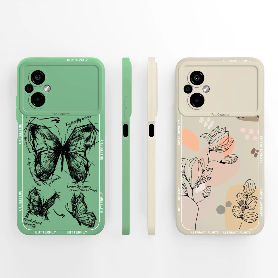 Para Xiaomi Poco M5 M5S funda con patrones de plantas simples cobertura de cámara carcasa de teléfono para Poco M 5s parachoques anticaída de silicona líquida
