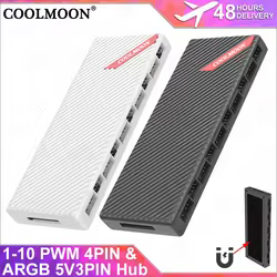 COOLMOON El nuevo concentrador PWM 5V3PIN AURASYNC viene con instalación de succión magnética y admite 10 ventiladores RGB sensibles a la temperatura