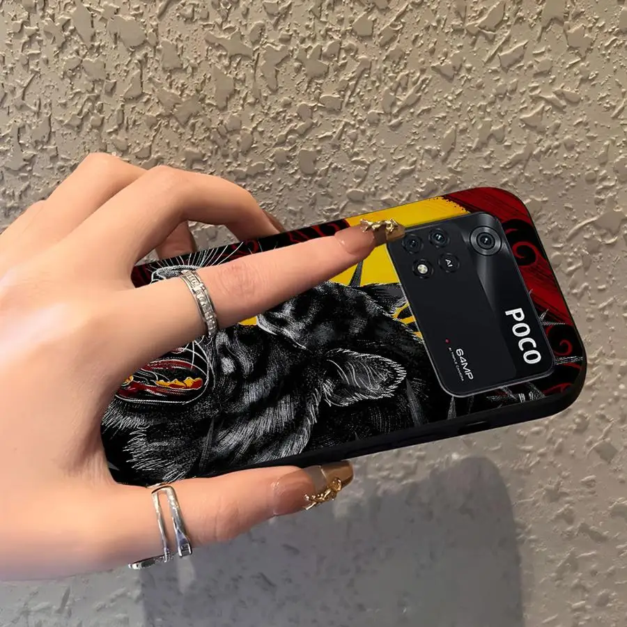 Funda de teléfono suave negra para Xiaomi Poco C40 X3 X4 X5 X7 Pro C75 F3 C50 F1 C71 M3 M4 M7 Pro C61 M5 pintura de Color sol León - imagen 3